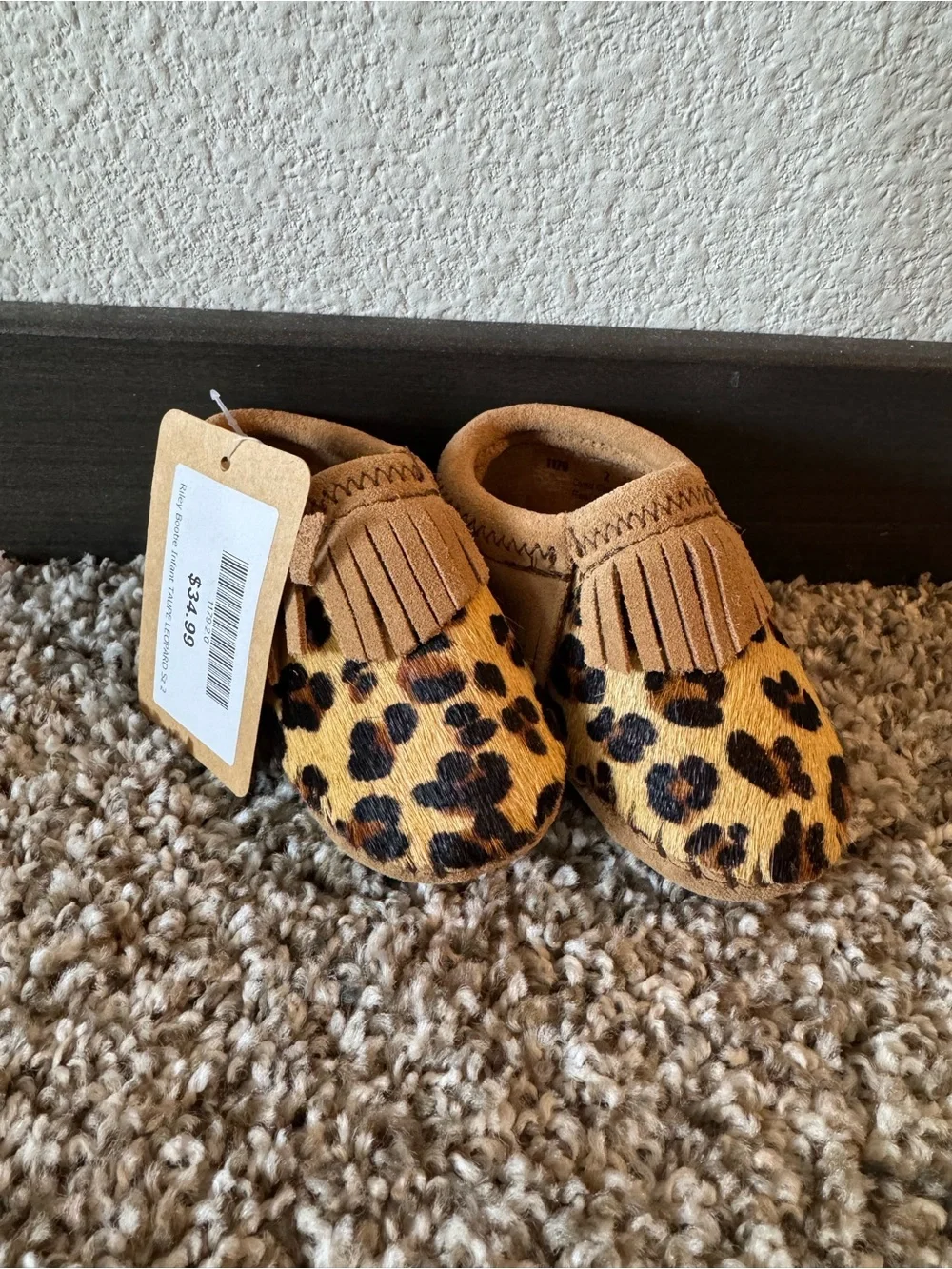 Infant Leopard Print Fringe Moccasin Slip-On Bootie
